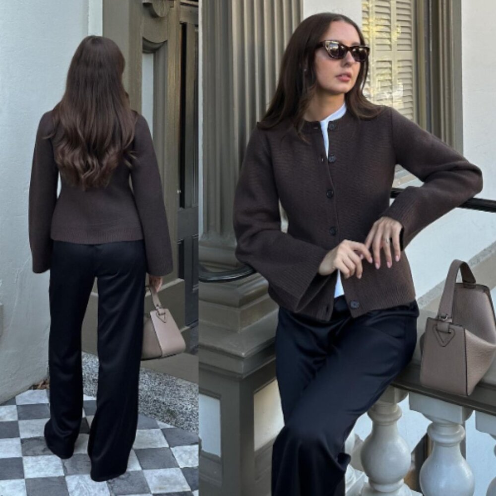 Jenni Kayne Cooper Cardigan Chocolate Brown Wool Cashmere Size S - Picture 10 of 12
